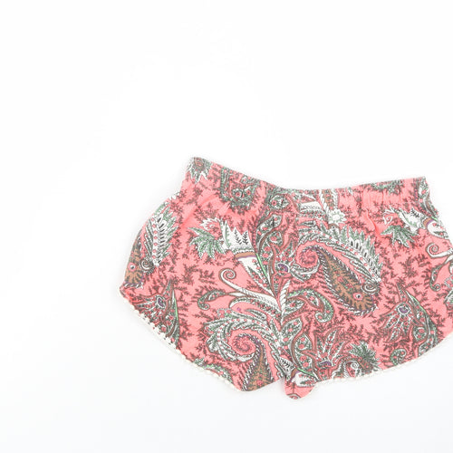 Primark Womens Pink Paisley Cotton Bermuda Shorts Size 8 L3 in Regular Drawstring