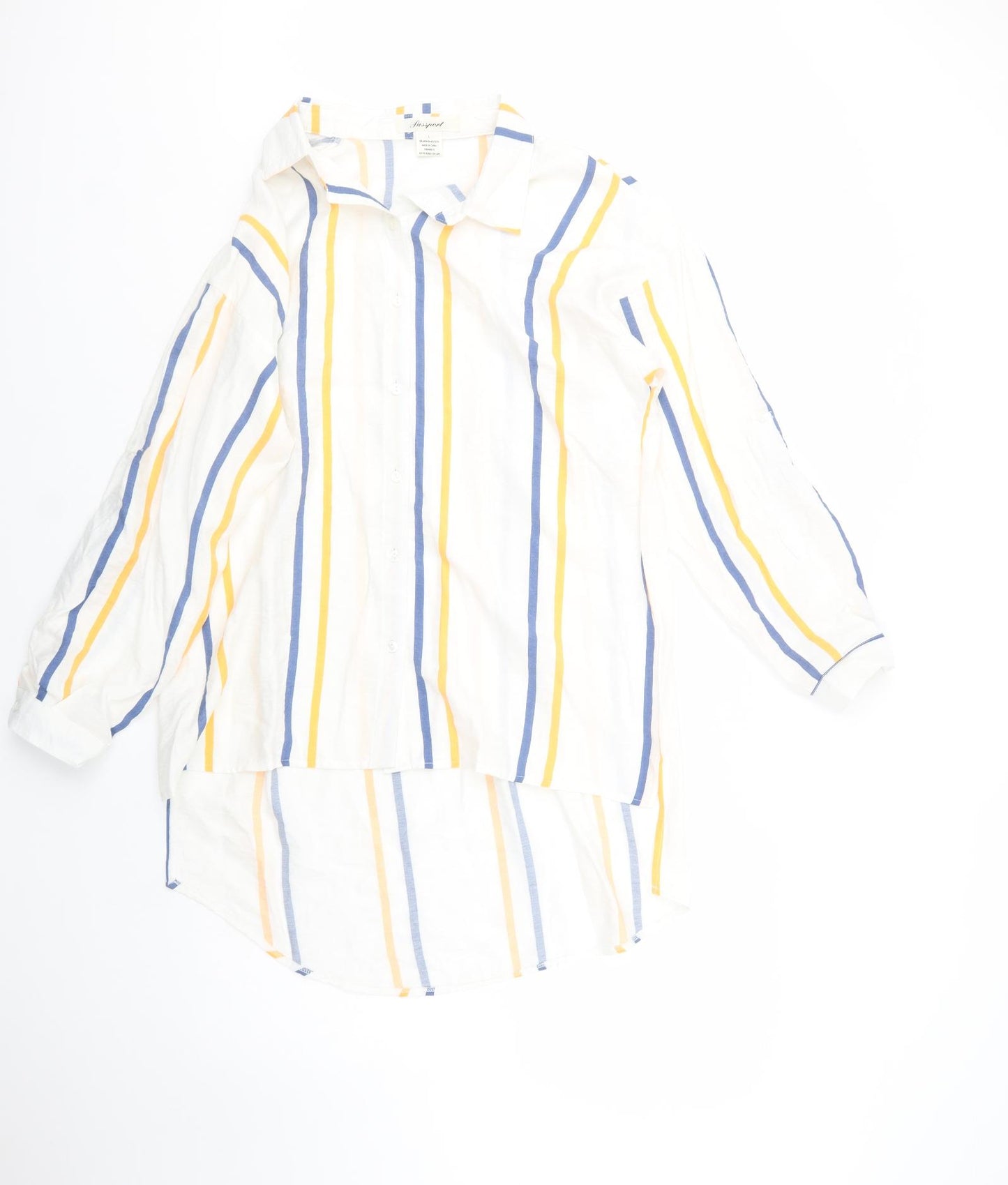 Passport Womens White Striped Viscose Tunic Button-Up Size L Collared