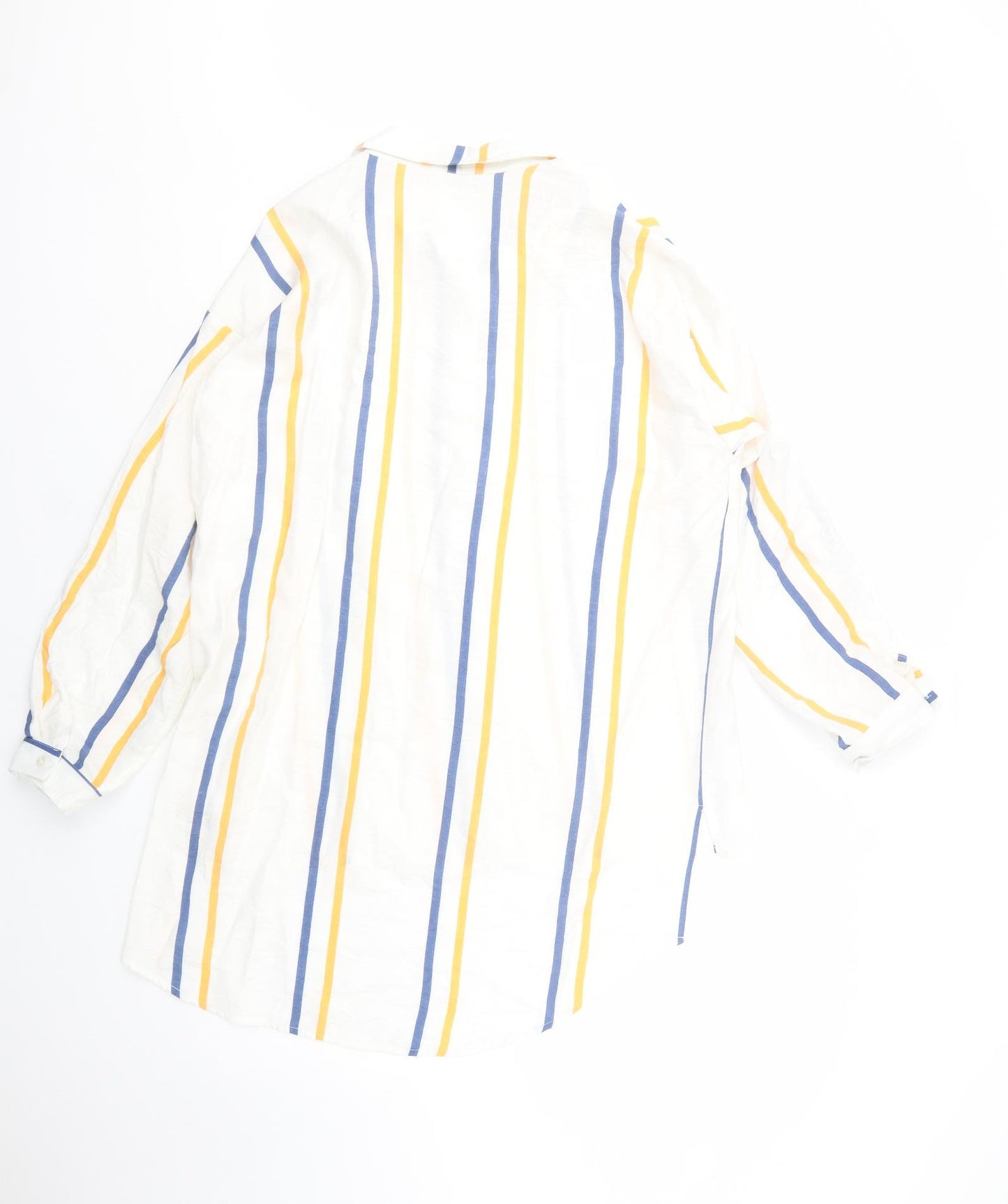 Passport Womens White Striped Viscose Tunic Button-Up Size L Collared