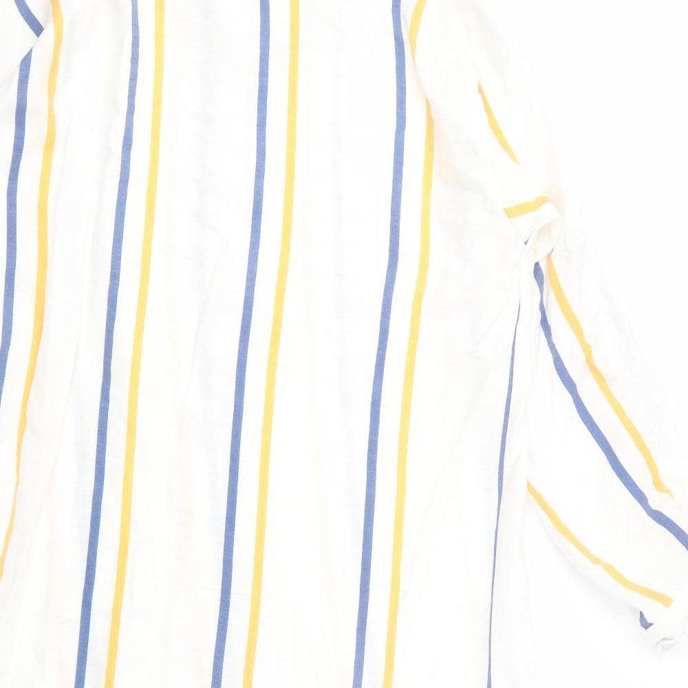 Passport Womens White Striped Viscose Tunic Button-Up Size L Collared