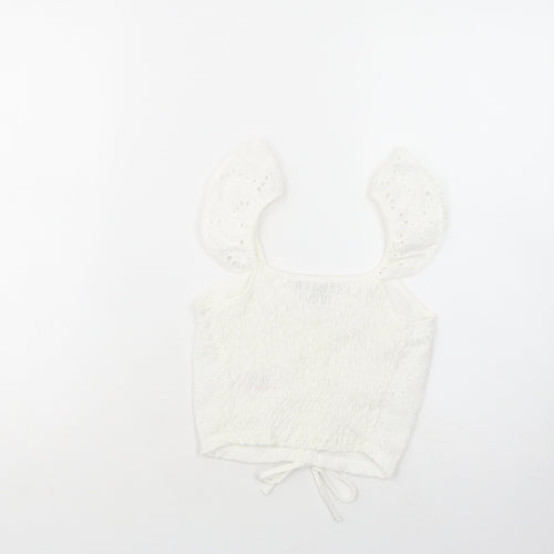 Primark Womens White  Polyester Cropped Blouse Size 4 V-Neck