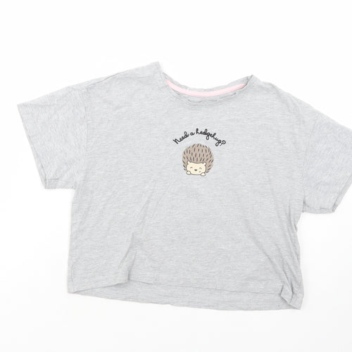 New Look Womens Grey  Cotton Cropped T-Shirt Size S Crew Neck - Hedgehugs