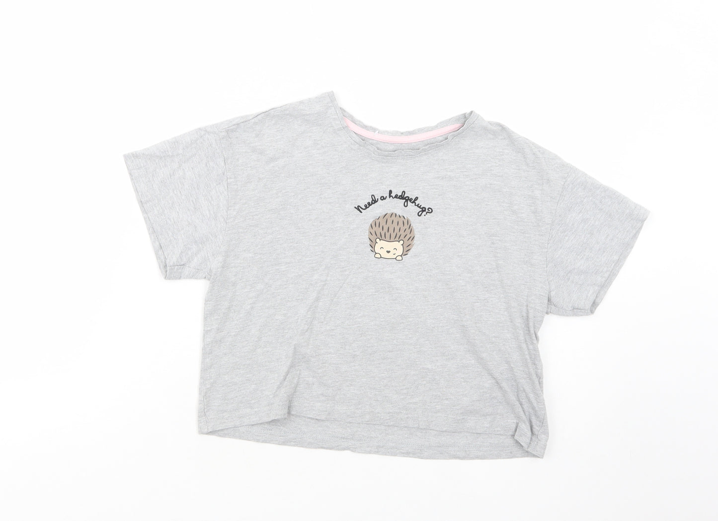 New Look Womens Grey  Cotton Cropped T-Shirt Size S Crew Neck - Hedgehugs