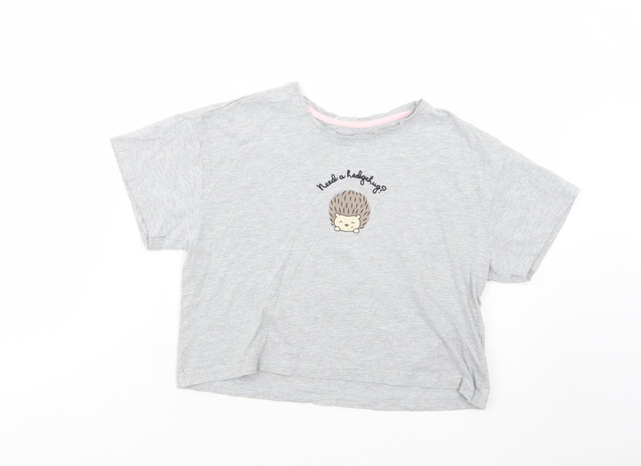 New Look Womens Grey  Cotton Cropped T-Shirt Size S Crew Neck - Hedgehugs