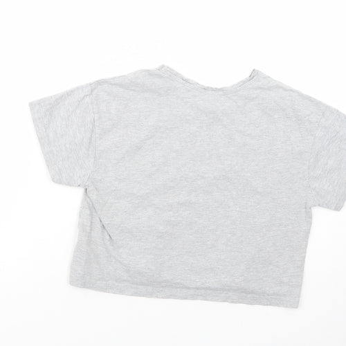 New Look Womens Grey  Cotton Cropped T-Shirt Size S Crew Neck - Hedgehugs