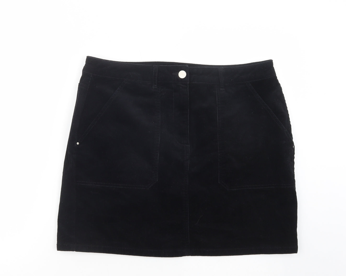 Dorothy Perkins Womens Black  Cotton Mini Skirt Size 16   Button