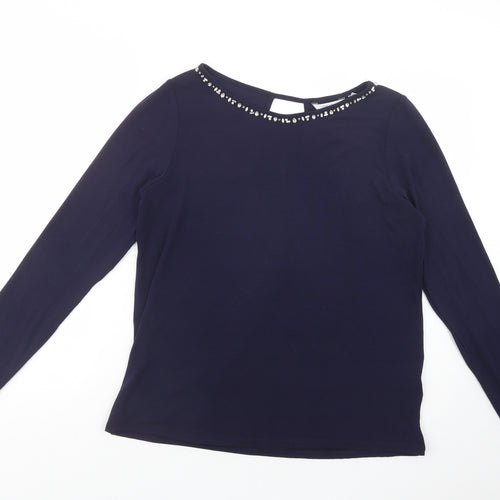 NEXT Womens Blue  Polyester Basic Blouse Size 14 Boat Neck - Embellished Neckline