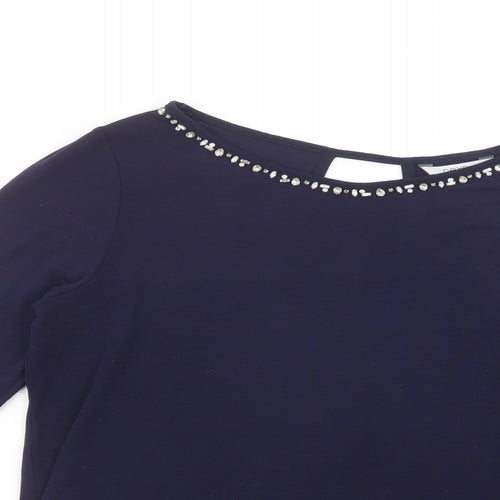 NEXT Womens Blue  Polyester Basic Blouse Size 14 Boat Neck - Embellished Neckline