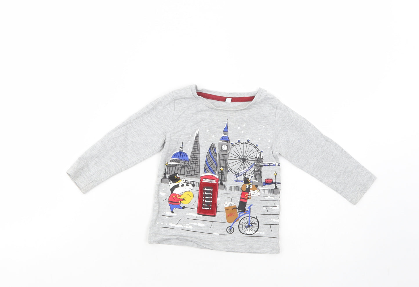 Marks and Spencer Baby Grey  Cotton Pullover T-Shirt Size 9-12 Months Crew Neck Pullover - London
