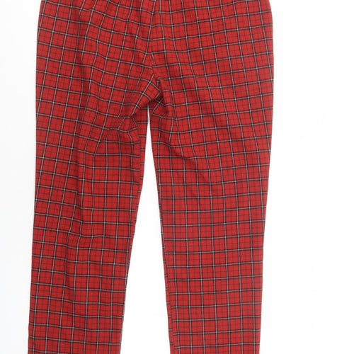 Pull & Bear Womens Red Plaid Polyester Chino Trousers Size 8 L28 in Regular Button