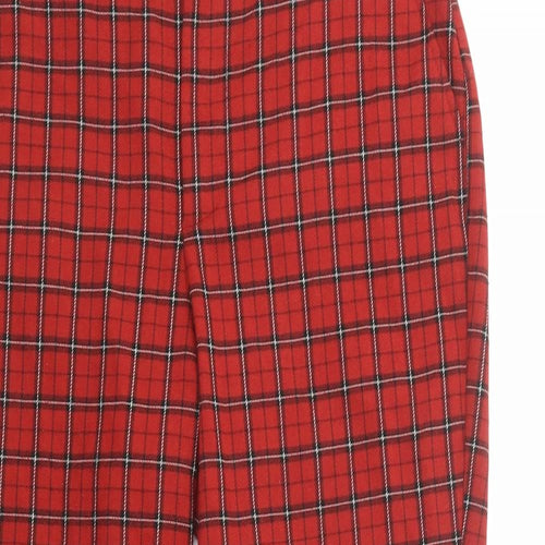 Pull & Bear Womens Red Plaid Polyester Chino Trousers Size 8 L28 in Regular Button