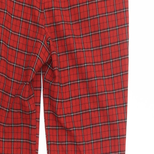 Pull & Bear Womens Red Plaid Polyester Chino Trousers Size 8 L28 in Regular Button