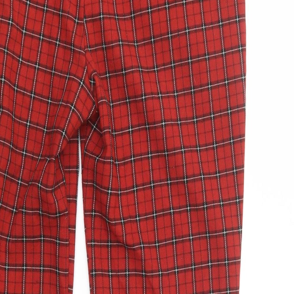Pull & Bear Womens Red Plaid Polyester Chino Trousers Size 8 L28 in Regular Button