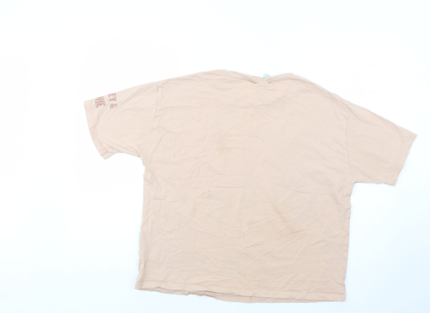 Primark Womens Beige  Cotton Basic T-Shirt Size 12 Crew Neck - Mickey and Minnie Mouse