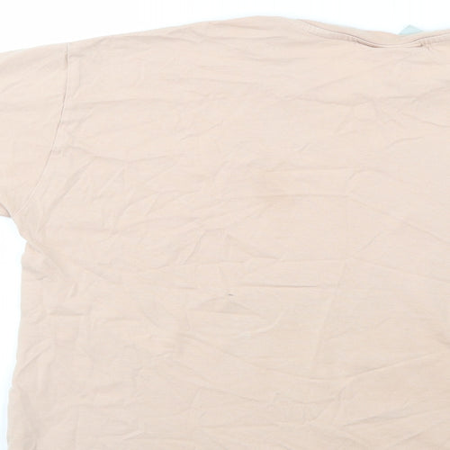 Primark Womens Beige  Cotton Basic T-Shirt Size 12 Crew Neck - Mickey and Minnie Mouse