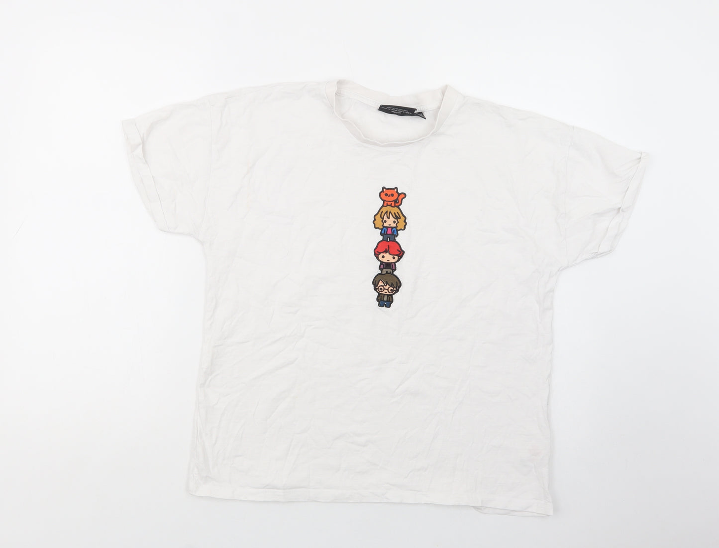 Primark Womens White  Cotton Basic T-Shirt Size 10 Crew Neck - Harry Potter