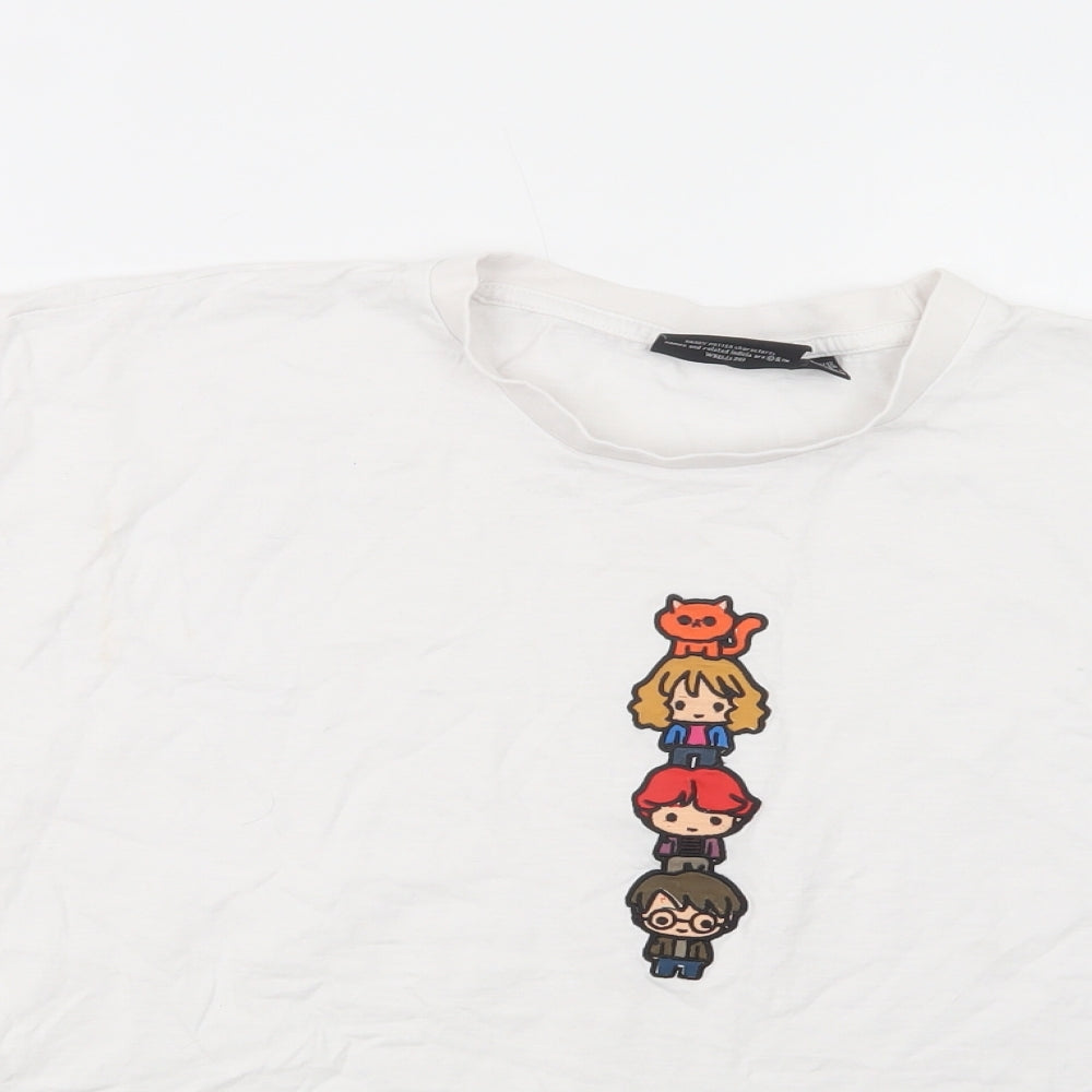 Primark Womens White  Cotton Basic T-Shirt Size 10 Crew Neck - Harry Potter