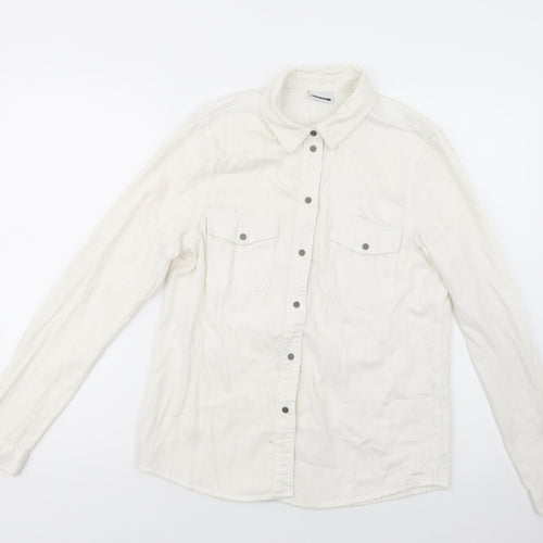 Noisy may Womens Ivory  Cotton Basic Button-Up Size M Collared