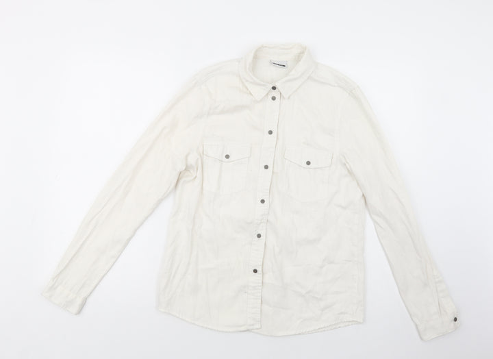 Noisy may Womens Ivory Cotton Basic Button-Up Size M Collared