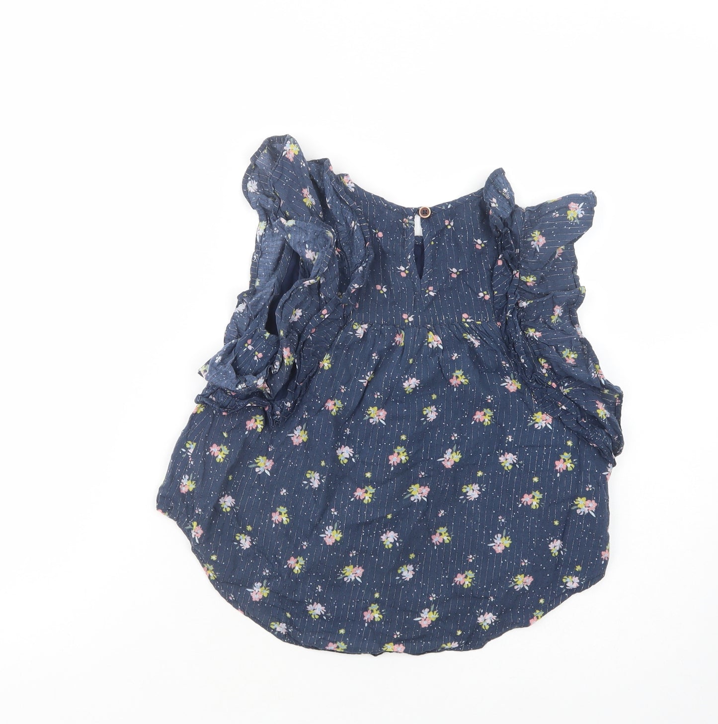 Leigh Tucker Girls Blue Floral Modal Basic Blouse Size 7-8 Years Crew Neck Button