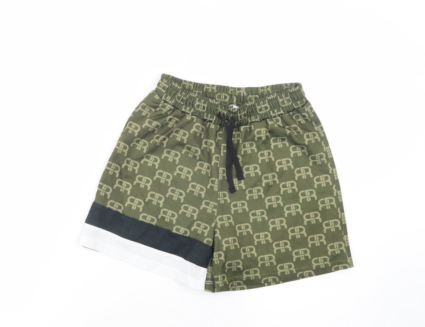 River Island Boys Green Geometric Polyester Bermuda Shorts Size 9-10 Years  Regular Drawstring