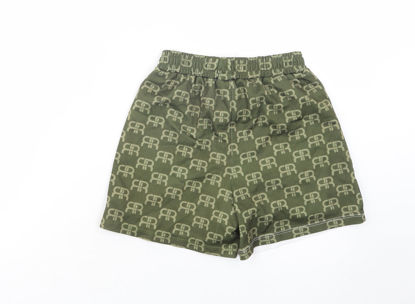River Island Boys Green Geometric Polyester Bermuda Shorts Size 9-10 Years  Regular Drawstring