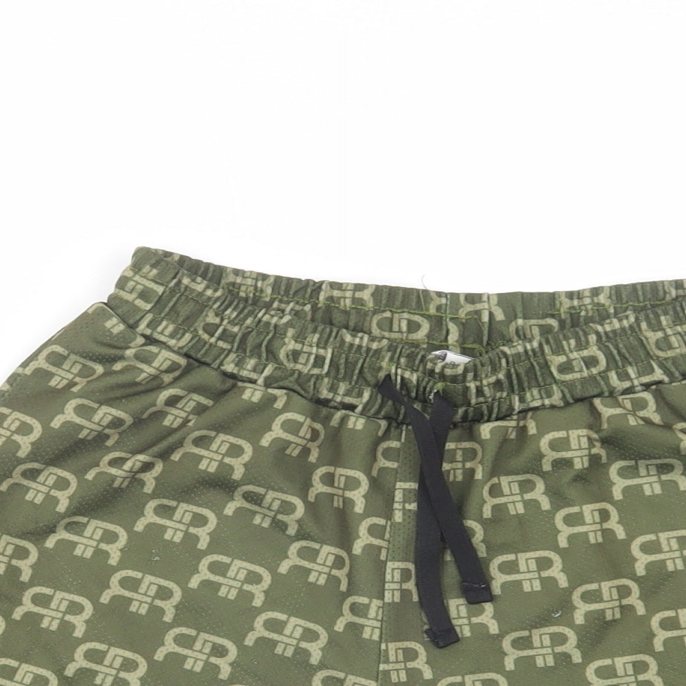 River Island Boys Green Geometric Polyester Bermuda Shorts Size 9-10 Years  Regular Drawstring