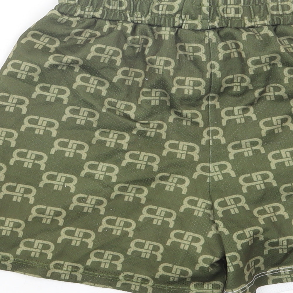 River Island Boys Green Geometric Polyester Bermuda Shorts Size 9-10 Years  Regular Drawstring