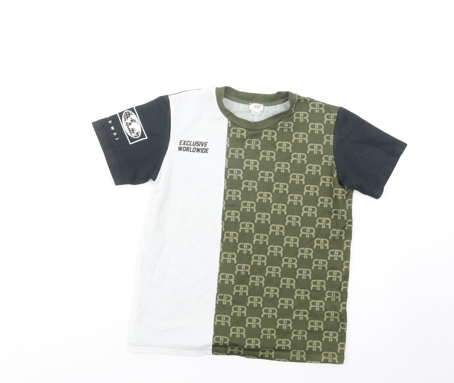 River Island Boys Green Geometric Polyester Pullover T-Shirt Size 9-10 Years Crew Neck Pullover
