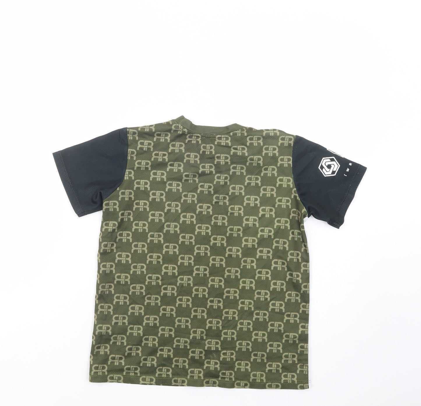 River Island Boys Green Geometric Polyester Pullover T-Shirt Size 9-10 Years Crew Neck Pullover