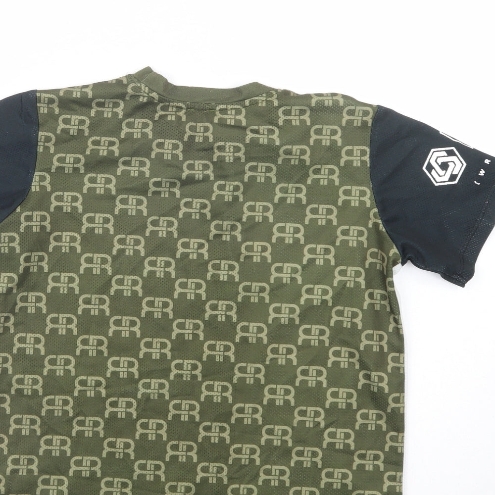 River Island Boys Green Geometric Polyester Pullover T-Shirt Size 9-10 Years Crew Neck Pullover