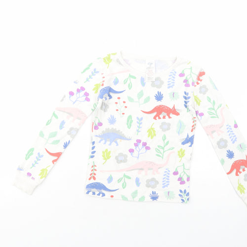 Boden Girls White Floral Cotton Pullover T-Shirt Size 6 Years Crew Neck Pullover - Dinosaurs