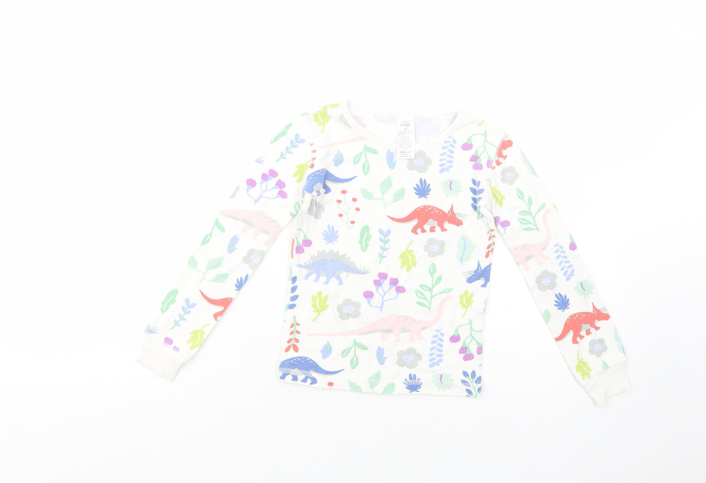 Boden Girls White Floral Cotton Pullover T-Shirt Size 6 Years Crew Neck Pullover - Dinosaurs