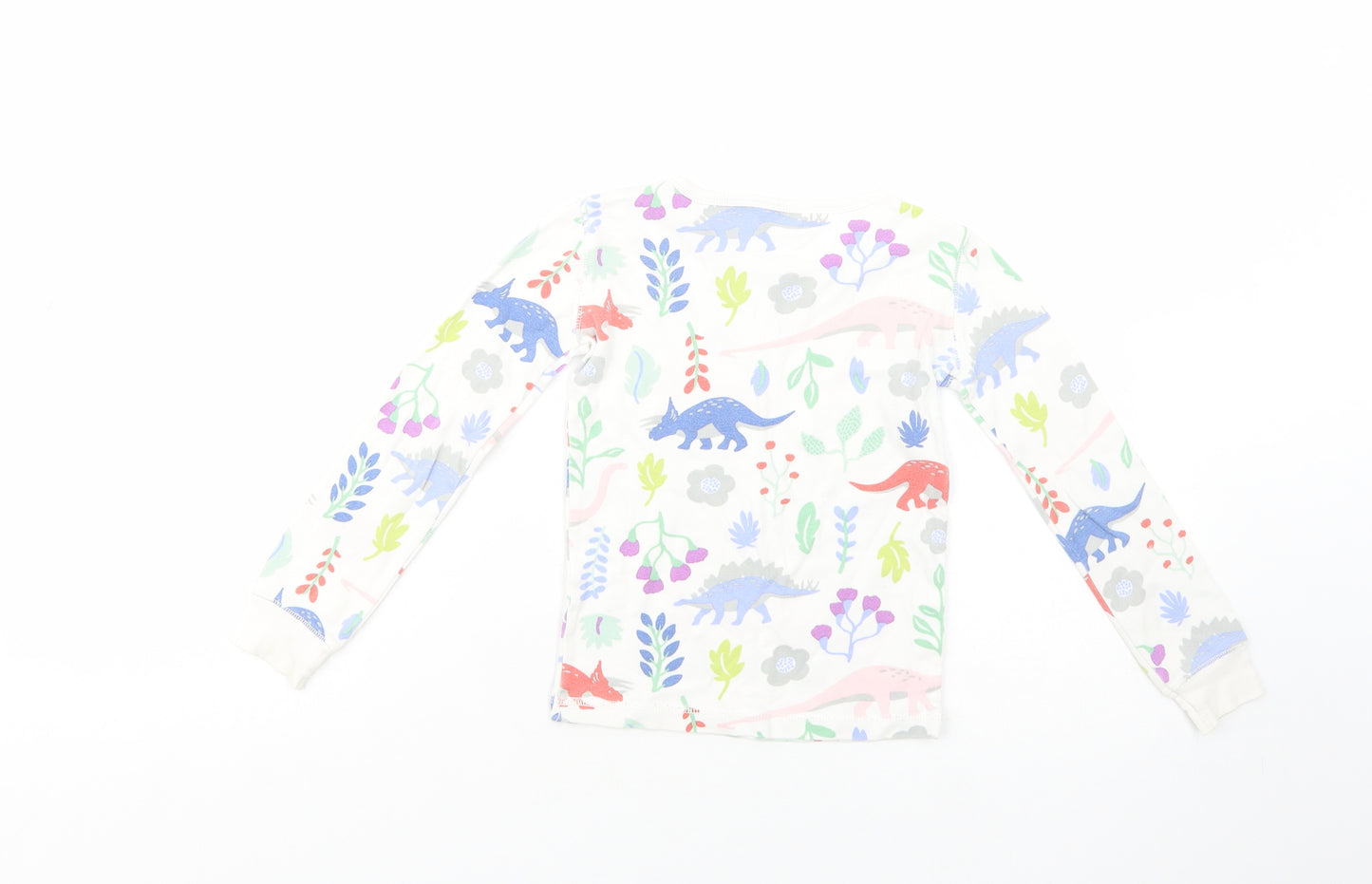 Boden Girls White Floral Cotton Pullover T-Shirt Size 6 Years Crew Neck Pullover - Dinosaurs