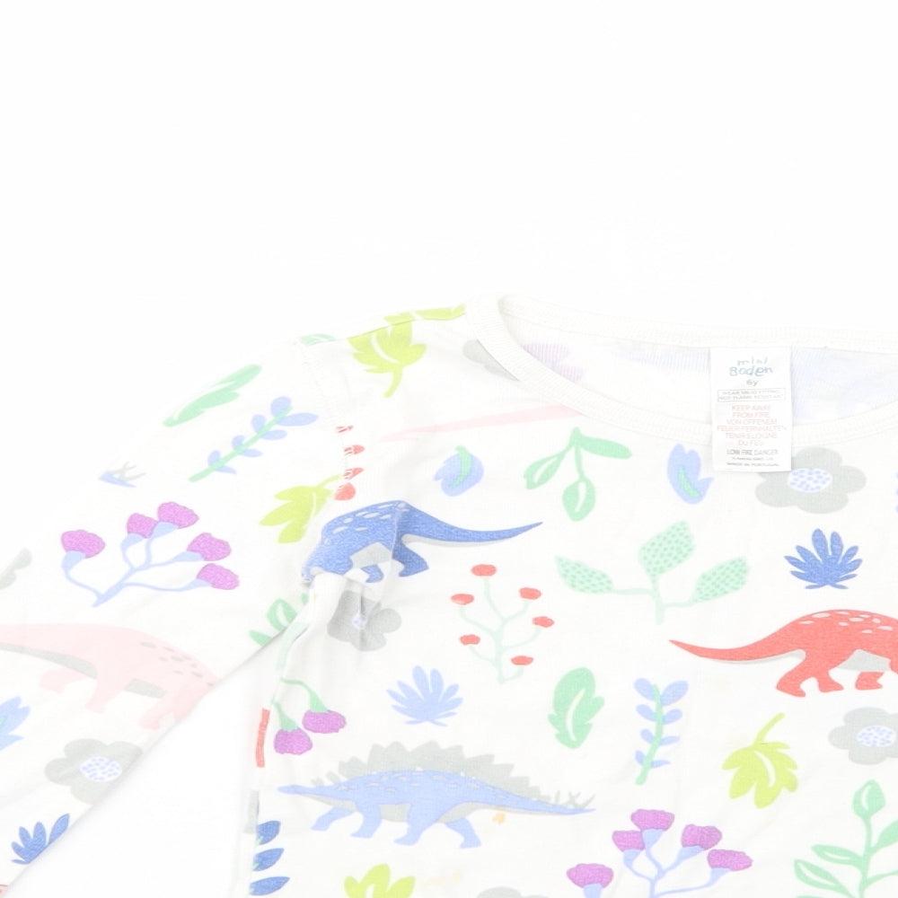 Boden Girls White Floral Cotton Pullover T-Shirt Size 6 Years Crew Neck Pullover - Dinosaurs