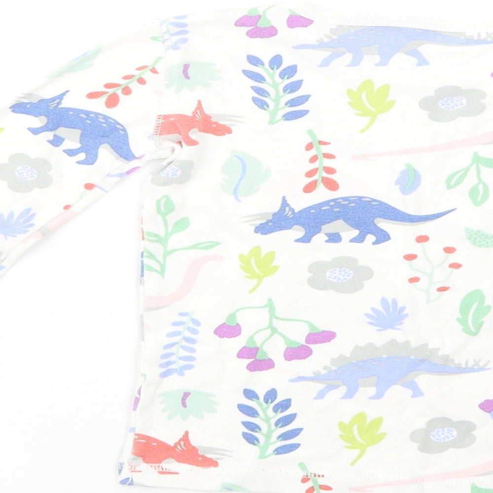 Boden Girls White Floral Cotton Pullover T-Shirt Size 6 Years Crew Neck Pullover - Dinosaurs