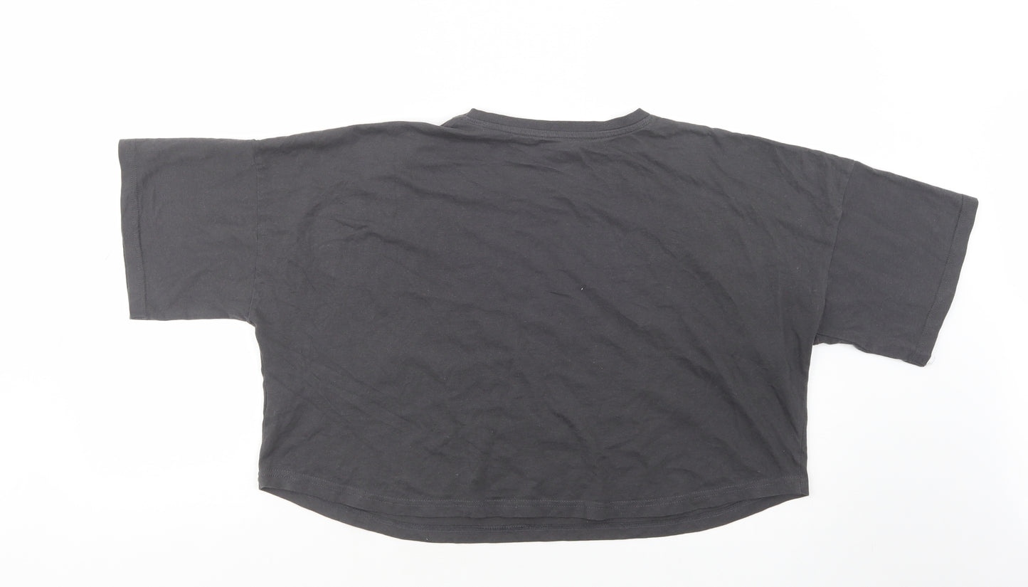 Primark Womens Grey  Cotton Cropped T-Shirt Size 12 Crew Neck - Nirvana