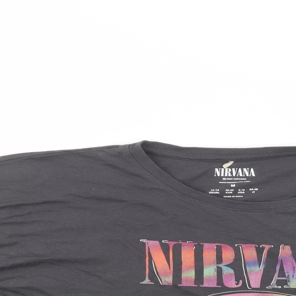 Primark Womens Grey  Cotton Cropped T-Shirt Size 12 Crew Neck - Nirvana