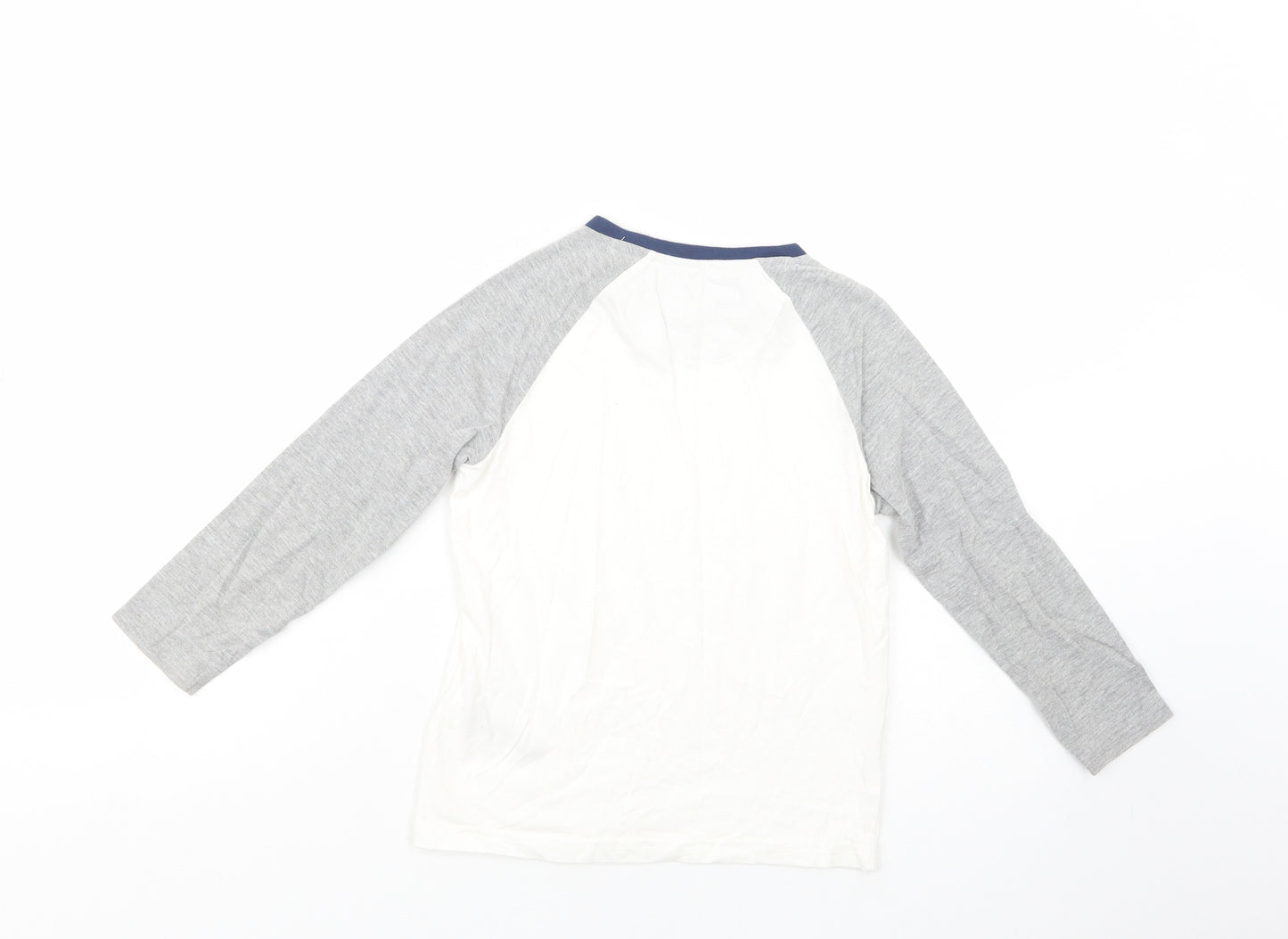 Marks and Spencer Boys White Colourblock Cotton Pullover T-Shirt Size 7-8 Years Crew Neck Pullover