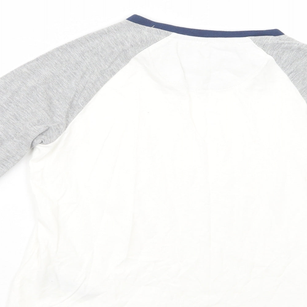 Marks and Spencer Boys White Colourblock Cotton Pullover T-Shirt Size 7-8 Years Crew Neck Pullover