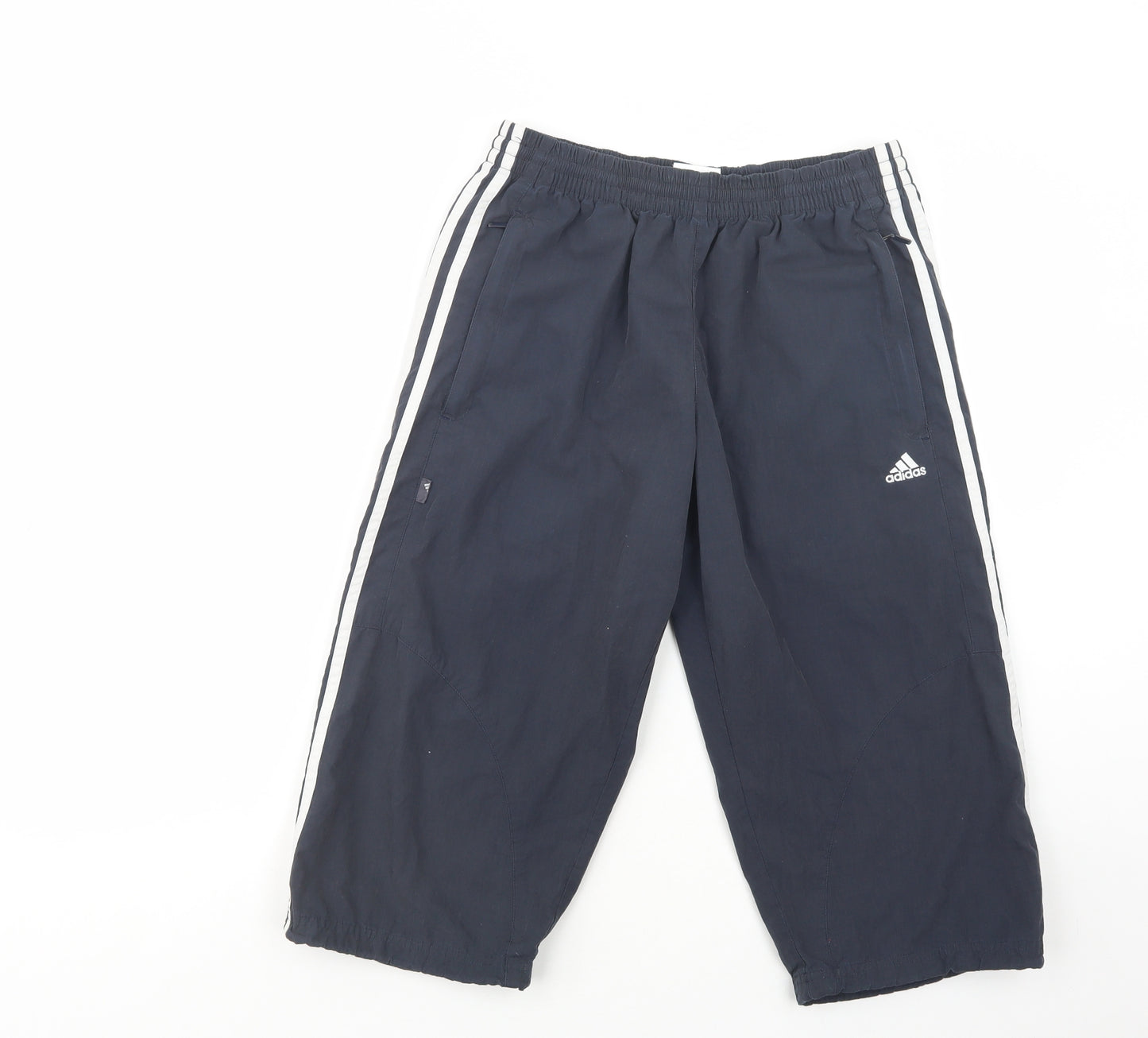 adidas Mens Blue  Polyester Cropped Trousers Size S L20 in Regular Drawstring