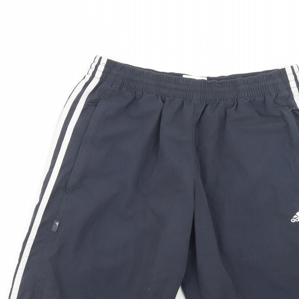 adidas Mens Blue  Polyester Cropped Trousers Size S L20 in Regular Drawstring
