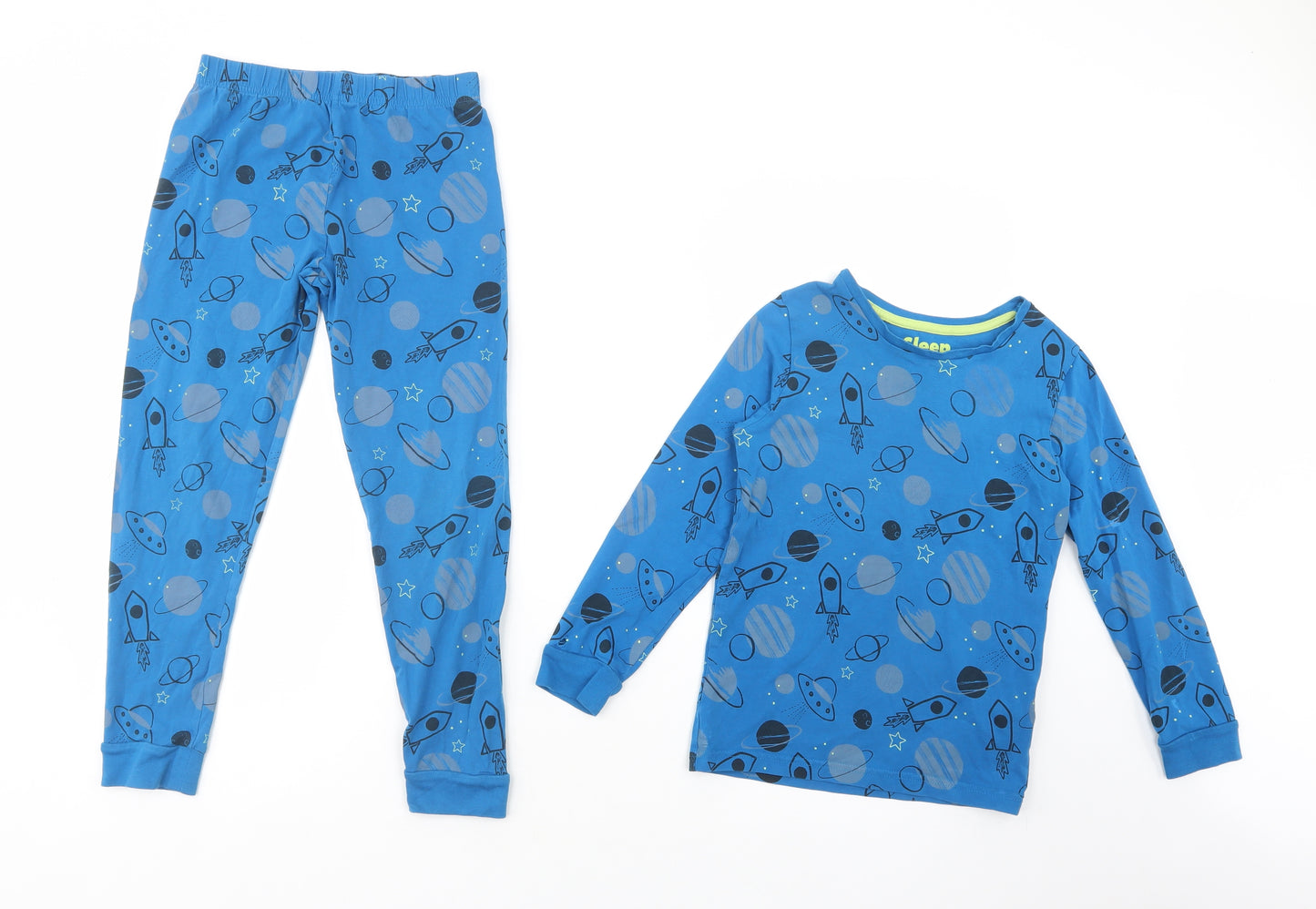 Marks and Spencer Boys Blue Geometric Cotton  Pyjama Set Size 8-9 Years  Pullover - Planets & Rockets