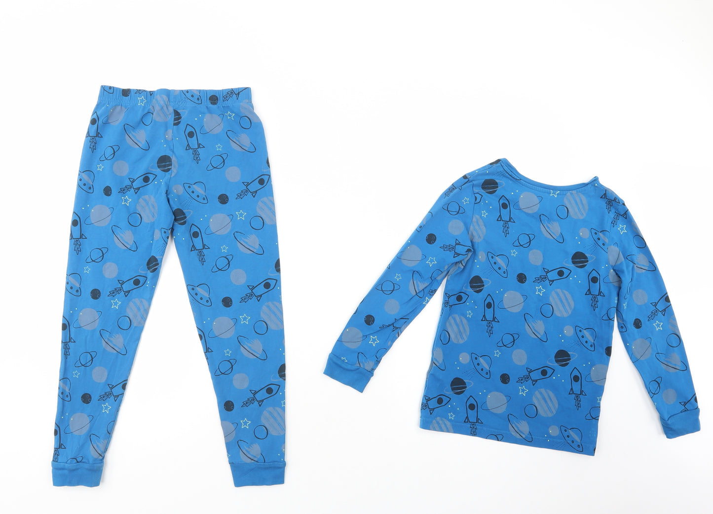 Marks and Spencer Boys Blue Geometric Cotton  Pyjama Set Size 8-9 Years  Pullover - Planets & Rockets