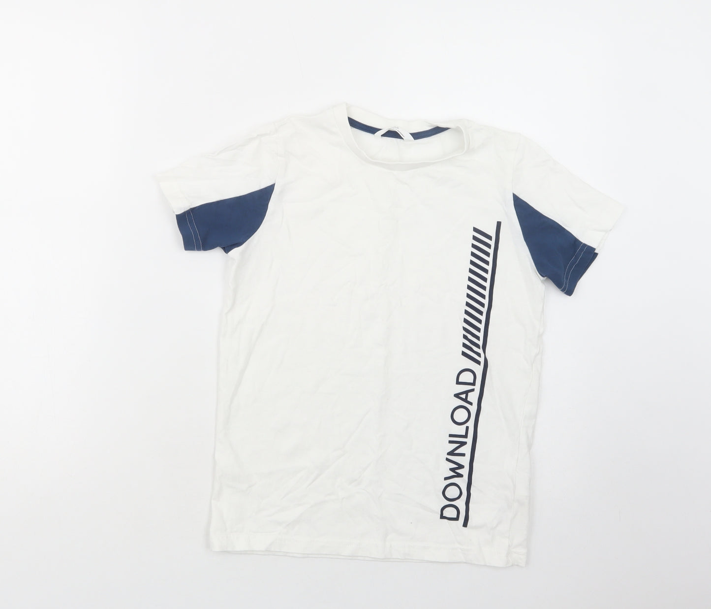 Marks and Spencer Boys White  Cotton Basic T-Shirt Size 10-11 Years Crew Neck Pullover