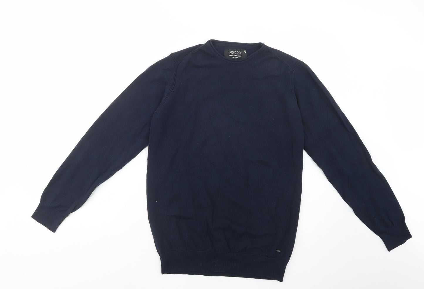 Indicode Mens Blue Crew Neck  Cotton Pullover Jumper Size M