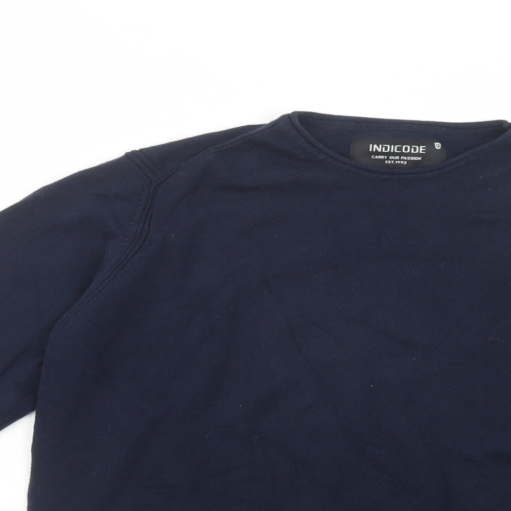 Indicode Mens Blue Crew Neck  Cotton Pullover Jumper Size M