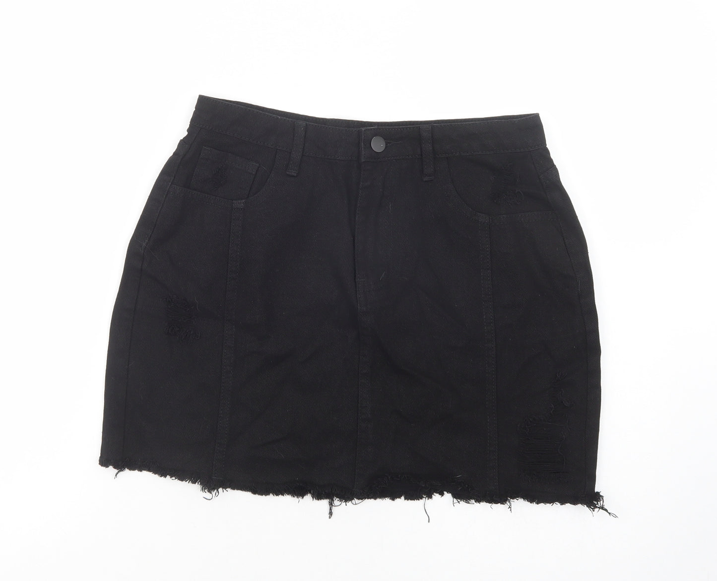 SheInm Womens Black  Cotton Mini Skirt Size M   Button