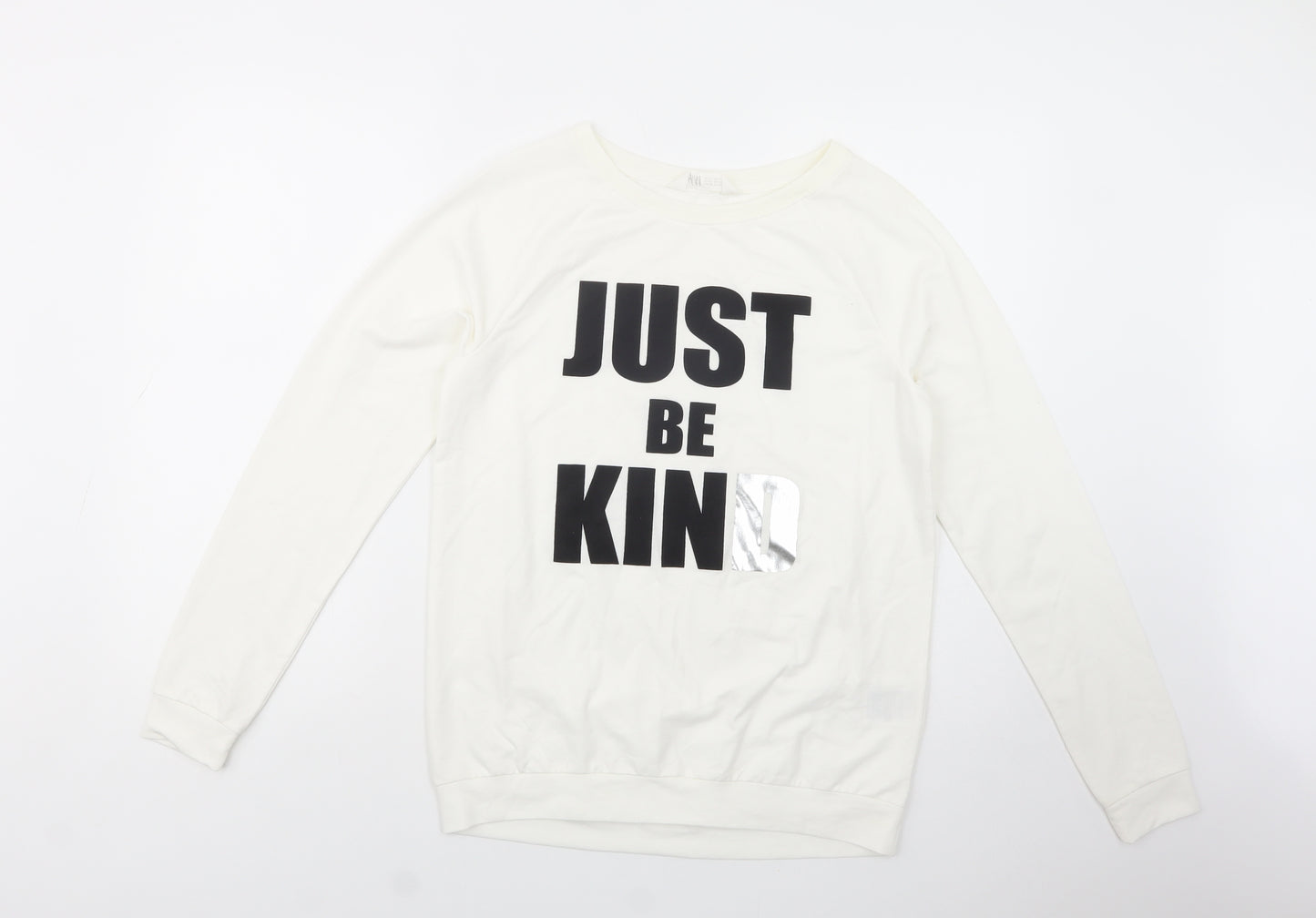 H&M Girls White  Polyester Pullover T-Shirt Size 14-15 Years Crew Neck Pullover - Just Be Kind