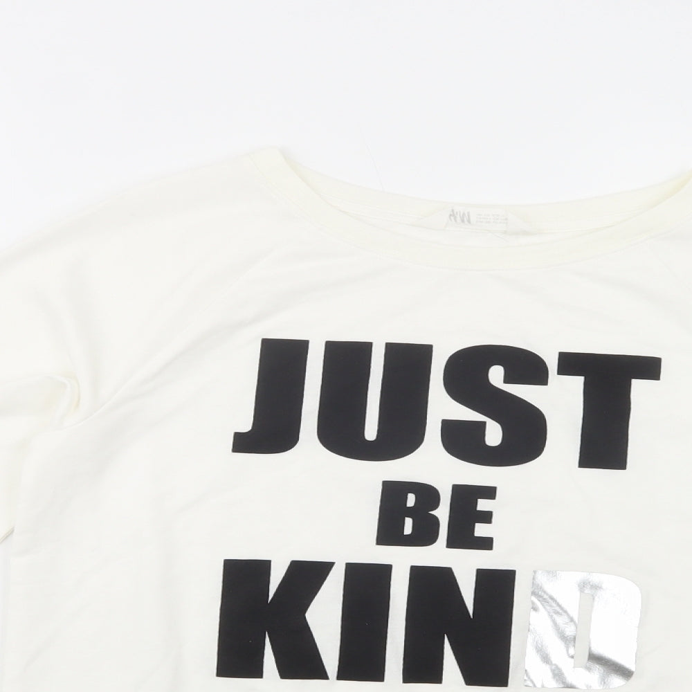 H&M Girls White  Polyester Pullover T-Shirt Size 14-15 Years Crew Neck Pullover - Just Be Kind